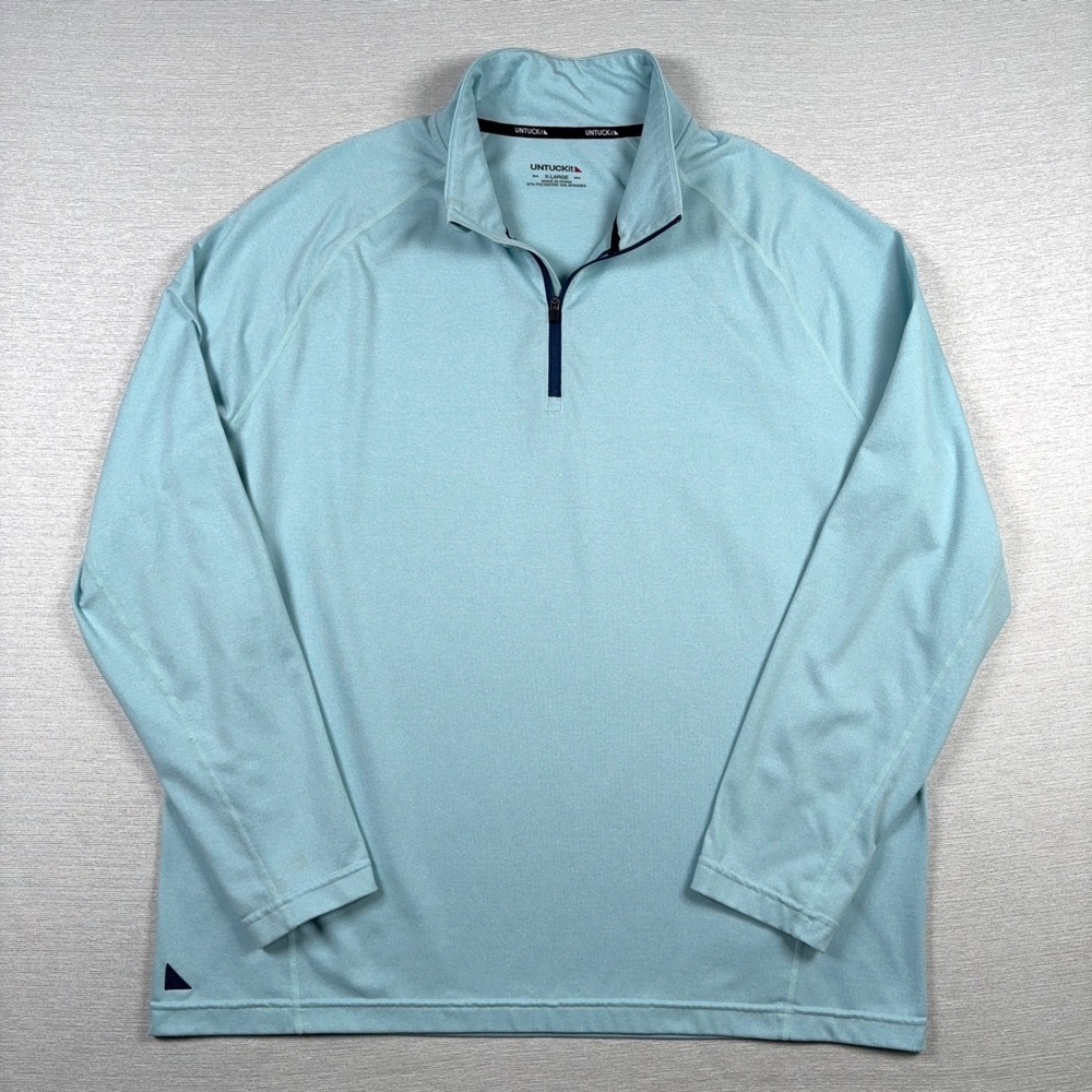Untuckit Loxton 1/4 Zip Pullover Mens XL Blue Poly Spandex Long Sleeve Stains